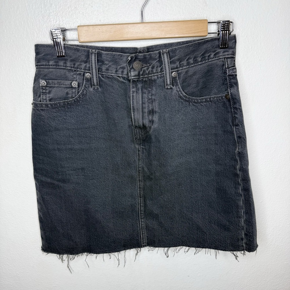 Levis Denim Mini Jean Skirt Black/Gray Women's 25 Cotton Raw Hem Grunge Punk